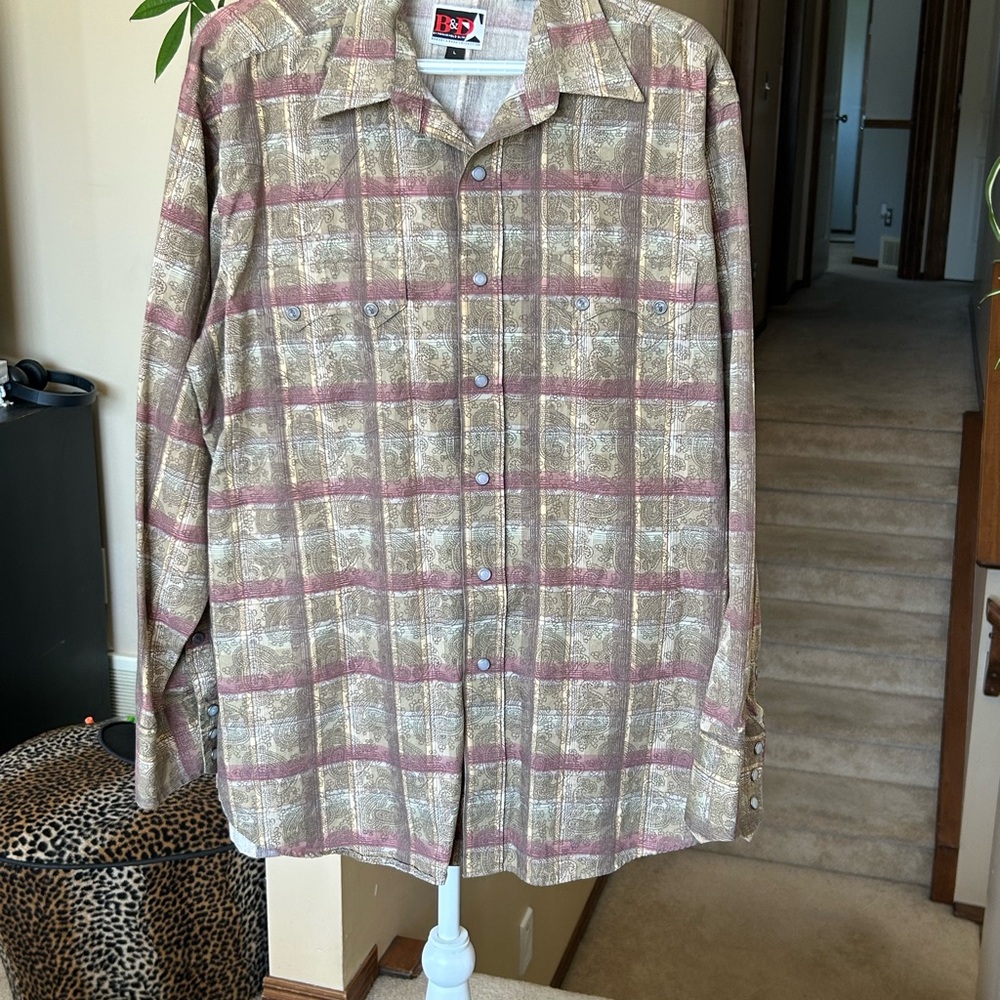 Paisley Patterned Cotton Snap button down Collared western Shirt